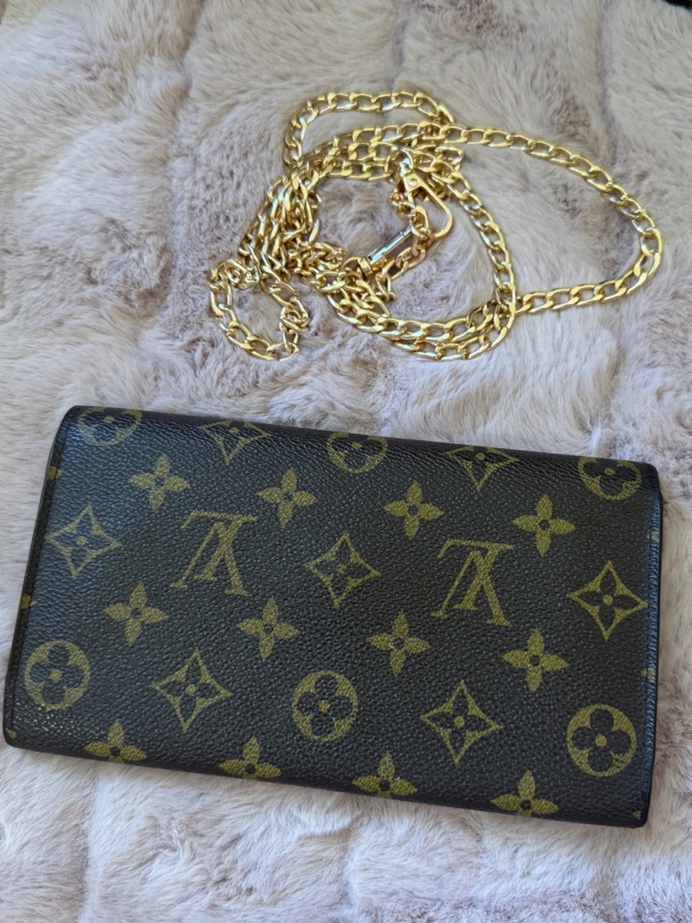 Louis Vuitton Brown Monogram Wallet with Gold Chain